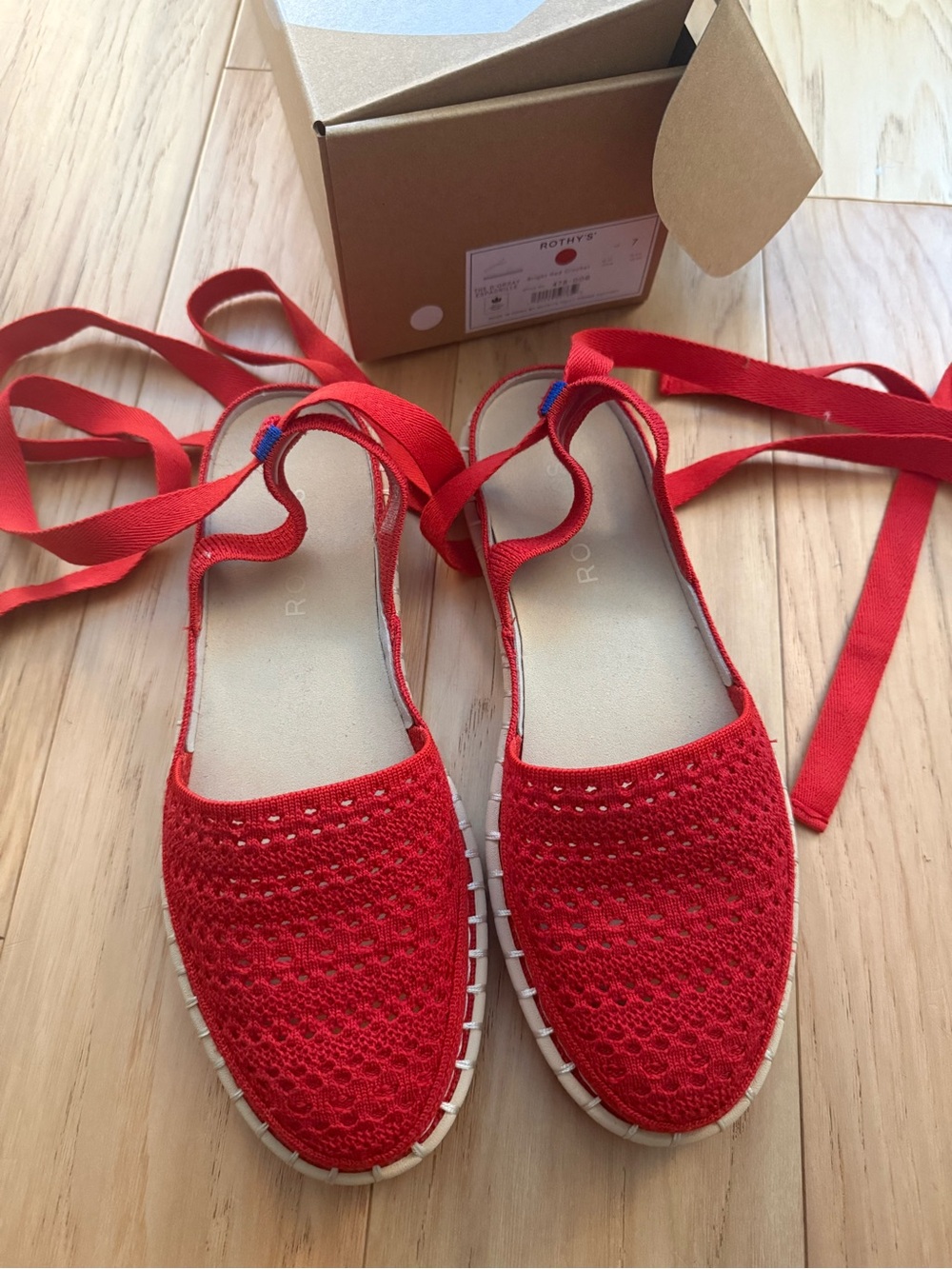 Rothy's Red Knit Espadrille Wrap Flats